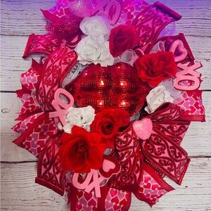 Valentine's Day Lip Wreath with Red and Pink Farrisilk Ribbon